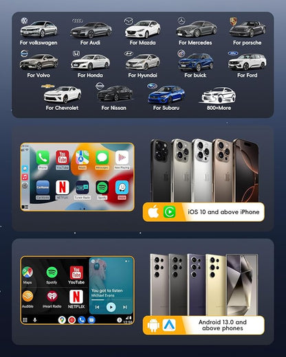 Opluz Wireless CarPlay and Android Auto Adapter 2 in1 Support Netflix/YouTube AI Box Lite for Factory Wired CarPlay Cars with U Disk/TF Card Magic Link CarPlay Ai Box Convert Wireless CarPlay Dongle