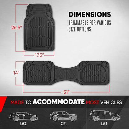 Motor Trend FlexTough LITE Rubber Car Mats Full Set - All Weather Floor Mats for Cars & SUVs - Automotive Waterproof Black Car Floor Mats for Cars Interior Accessories Universal Trim-to-Fit