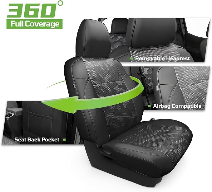 Car Seat Covers Fit for Toyota Tacoma 2016-2023,Full Coverage Faux Leather Car Seat Covers Full Set,Custom Waterproof Breathable Car Seat Protector Front Seat and Back Seat Covers for Cars(Black)
