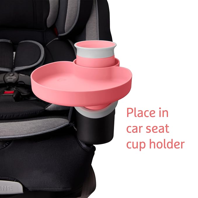 Munchkin Carseat Tray with Miracle 360 Sippy Cup for Toddlers 1-3 - Travel & Road Trip Accessory for Kids, Mess-Free Snacking and Spill Proof Drinking in The Car, Pink