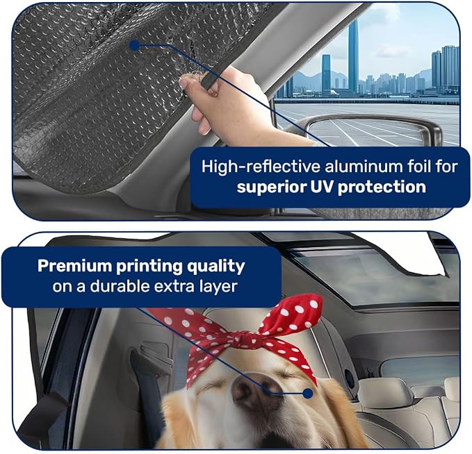 GENANY Cute Golden Retriever Dog Couple Funny Windshield Sun Shade for Car SUV Truck (55x30 Inches), Sun Shade Windshield, Protector Blocks UV, Spring Car Decor