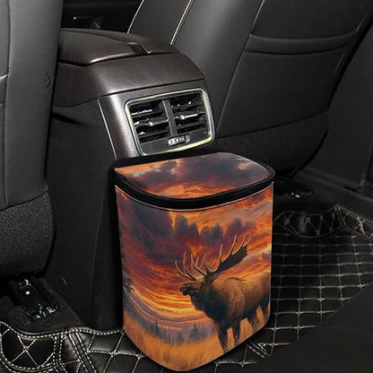 Talayituse Forest Elk Cloud Print Car Trash Can with Lid, Leak Proof Auto Trash Bag Hanging Vehicle Garbage Can Multipurpose Storage Container for Back Seat Road Trip