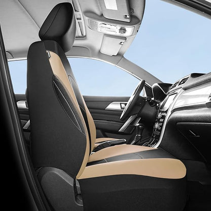 HChengkikz Car Seat Covers Front Seat, Waterproof Neoprene Seat Covers, Airbag Compatible, All Season Protection Universal Fit Most Cars, Trucks, SUVs (Black + Beige)