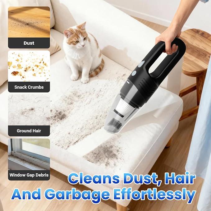 Handheld Vacuum Cordless Car Vacuum Cleaner 11000PA High Power Portable 1.4lbs Lightweight Rechargeable with 2 Filter Multi-Nozzles for Home Office Dust