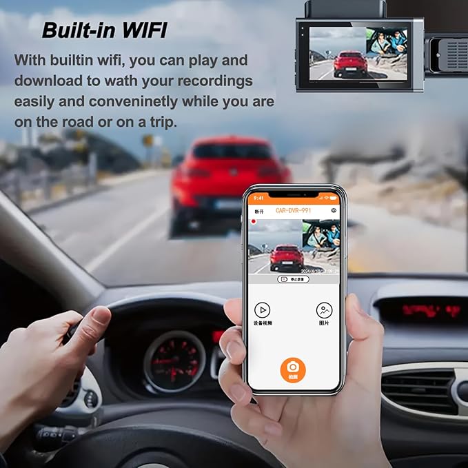 Docooler Dash Cam Front and Rear, 1080P HD Full Dashcams for Cars with DVR, WiFi & App Control, Night Vision, G-Sensor, Infrared, Parking Mode, 24H Loop Recording, 170° Ultra-Wide Angle - Black