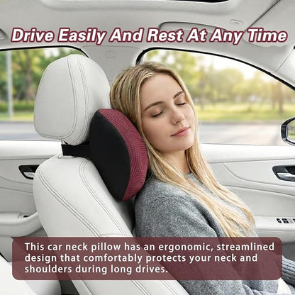 Super Great Car Headrest Pillow, Car Pillow for Neck Pain Relief with Adjustable Strap, 100% Memory Foam & Breathable Removable Cover, Ergonomic Design - Softness Travel Car Neck Pillow(Wine-Red, 1PC)