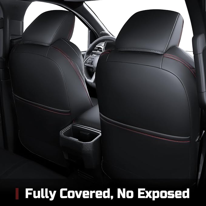 Carlimeki Leather Seat Covers Custom Fit for Tacoma Gen 4th (2024-2026) Double Cab, for SR, SR5, TRD PreRunner, TRD Sport, TRD Off-Road, Limited, Trailhunter - Armrest Covers Included - Fully Covered