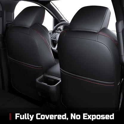 Carlimeki Leather Seat Covers Custom Fit for Tacoma Gen 4th (2024-2026) Double Cab, for SR, SR5, TRD PreRunner, TRD Sport, TRD Off-Road, Limited, Trailhunter - Armrest Covers Included - Fully Covered
