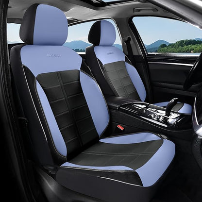 Coverado Leather Car Seat Covers, Waterproof Front Seat Covers 2 Pack, Blue & Black Full Coverage Automotive Seat Cushion Protectors, Universal Fit for Cars SUV Trucks