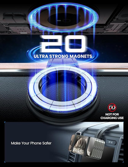 eSamcore for MagSafe Car Mount Detachable, Bendable Aluminum Arm Magnetic Phone Holder for Car【20 Strong Magnets】 Cell Phone Mount for Car Dash Fit iPhone 17 16 15 14 Pro Max Mini Mag Safe Accessories