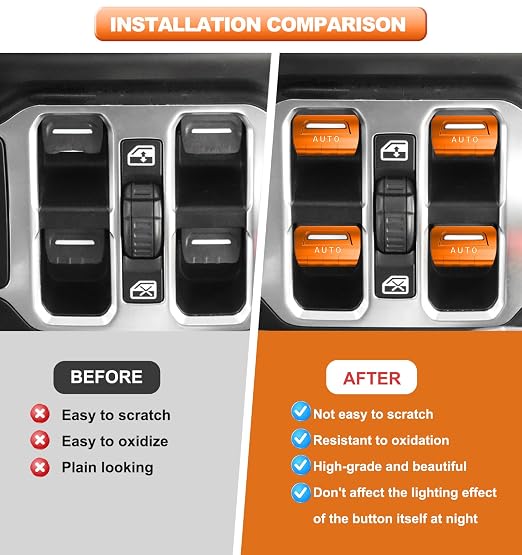 for Jeep 4 PCS Upgrade Metal Window Switch Button Cover Compatible with Jeep Wrangler JL JLU 2026 2025 2024 2023 2022 2021 2020 2019 2018 & Gladiator JT 2020-2026 Interior Accessories (Orange)