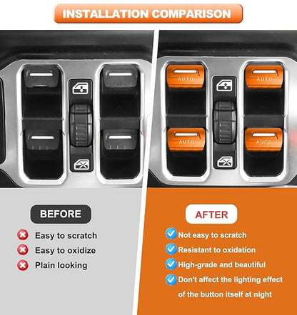 for Jeep 4 PCS Upgrade Metal Window Switch Button Cover Compatible with Jeep Wrangler JL JLU 2026 2025 2024 2023 2022 2021 2020 2019 2018 & Gladiator JT 2020-2026 Interior Accessories (Orange)