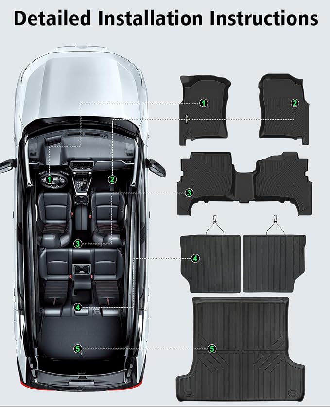 Floor Mats Custom for Toyota 4Runner 1996 1997 1998 1999 2000 2001 2002 Trunk Mat & Backrest Mat All Weather TPE Rubber Cargo Liner Full Set Floor Liners for 3rd Gen 4Runner Accessories, Black