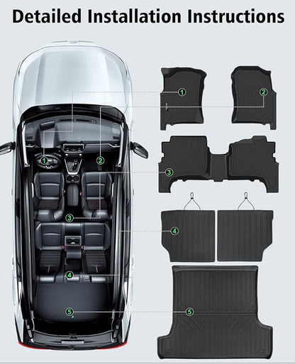 Floor Mats Custom for Toyota 4Runner 1996 1997 1998 1999 2000 2001 2002 Trunk Mat & Backrest Mat All Weather TPE Rubber Cargo Liner Full Set Floor Liners for 3rd Gen 4Runner Accessories, Black