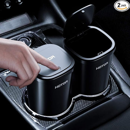 HOTOR Car Trash Can, Car Trash Cup with 30 Additional Trash Bags for Exclusive Using, Multipurpose Trash Can for Car, Office & Home to Meet Various Needs - 2 Packs, Black