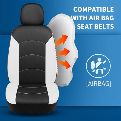 HChengkikz Car Seat Covers Full Set, Waterproof Neoprene Car Seat Covers, Airbag Compatible, All Season Protection Universal Fit Most Cars, Trucks, SUVs (Black + White)