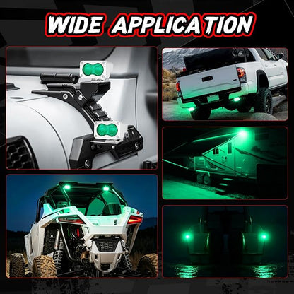 Green LED Pod Lights 3 Inch Auxiliary Backup Rear Light Bar 2PCS Off Road Driving Fog Cube Lights Green Hunting Fishing Emergency Safety Signal Work Lights for Truck UTV Pickup Boat