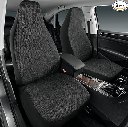 Road Comforts Car Seat Covers for Front Seat, High Back Heavy Duty Breathable Flax Seat Protector, Airbag, Not Seat Belt Compatible, Washable Seat Cover Fits for Most Cars, Trucks, SUVs, Vans Black