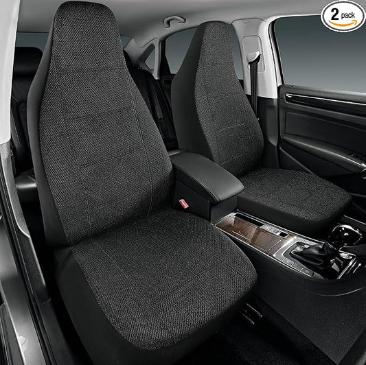Road Comforts Car Seat Covers for Front Seat, High Back Heavy Duty Breathable Flax Seat Protector, Airbag, Not Seat Belt Compatible, Washable Seat Cover Fits for Most Cars, Trucks, SUVs, Vans Black