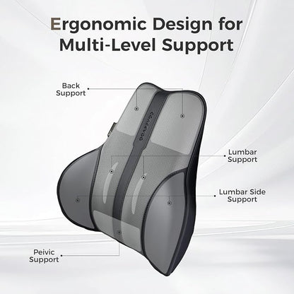 Coverado Lumbar Support Pillow for Car, Ergonomic Memory Foam Back Pillow for Office Chair, Back Cushion for Back Pain Relief, PU Leather Car Lumbar Support for Driving Seat - Black&Gray