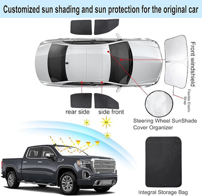 TINGLU Window Shades for GMC Sierra 1500 2500 3500 (SLT, AT4, Denali) 2019-2025 2026 5PCS Accessories Side Windows Cover Camping Windshield Sun Shade Sun UV Rays Privacy Protection