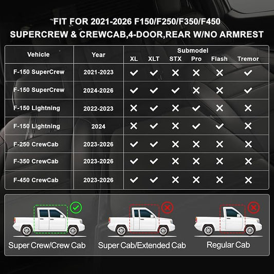 coverdream F150 Seat Covers for 2021-2026 Ford F150 SuperCrew XL,XLT,STX/F150 Lightning(2022-24) & 2023-2026 F250/F350/F450 CrewCab XL,XLT,Fully Covered,Leather Seat Protector(Full Set,Beige)