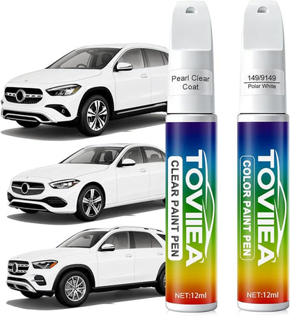 Polar White(149/9149) Touch Up Paint Compatible with Mercedes-Benz,2-In-1 Car Scratch Remover Pen,Car Paint Scratch Repair Kit for Scratches,Chips & Nicks,2-PCS SET