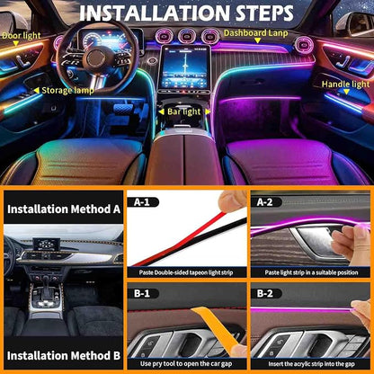 Acrylic Interior Car LED Lights with Wireless APP 6 in 1,Ambient Lighting Kits Fiber Optic Strip LEDs,16 Million Colors Music&DIY Function, Car Decorations Interior Accessories Gifts for Women Men