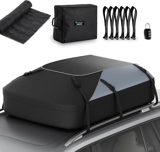 Waterproof Roof Top Bag 20 Cubic/550L | Universal Fit for Cars with/Without Racks | Storage Bag, Anti-Slip Mat, 6 Door Hooks, Combination Lock, Tool-Free Easy Install