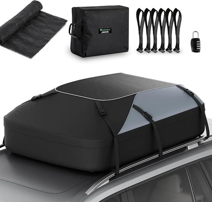 Waterproof Roof Top Bag 20 Cubic/550L | Universal Fit for Cars with/Without Racks | Storage Bag, Anti-Slip Mat, 6 Door Hooks, Combination Lock, Tool-Free Easy Install