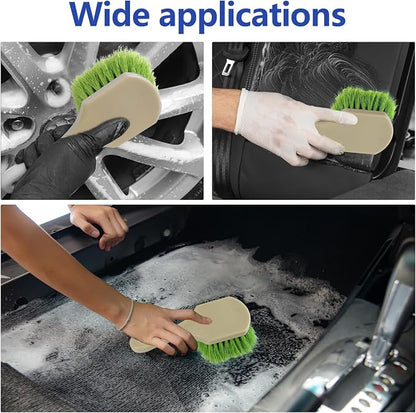 Hovom Car Wash Brush for Tire & Wheel Rim, Soft Bristle Wheel Cleaning Brushes, Short Handle Tire Cleaner Brush Releases Dirt and Road Grime, Universal Car Cleaning Supplies (Green)