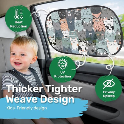 GENANY 2pcs Cat Window Sun Shade for Sedan SUV Truck (21x14 Inches), Sun Shades for Side Window, Accessories for Kids, Baby Window Shades, Summer Car Decor