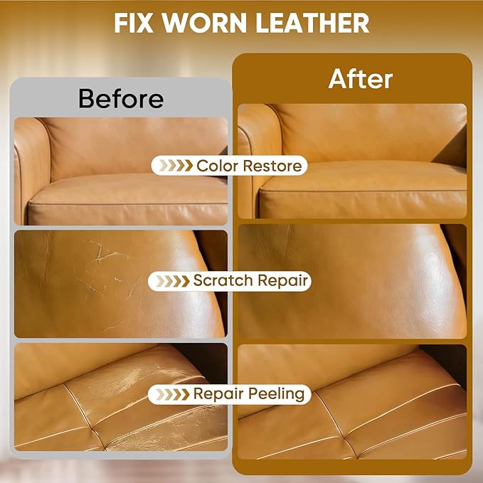 Leather Recoloring Balm - Scratch Repair & Color Restore Kit for Faded Leather, Leather Couch & Car Seats - 10OZ Leather Restorer Balm for Furniture, Auto Interior, Vinyl, Accessories (Camel)