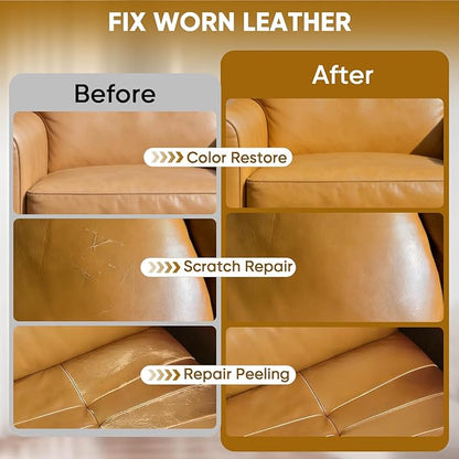 Leather Recoloring Balm - Scratch Repair & Color Restore Kit for Faded Leather, Leather Couch & Car Seats - 10OZ Leather Restorer Balm for Furniture, Auto Interior, Vinyl, Accessories (Camel)