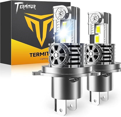 Termitor 2026 Upgraded H4/9003/HB2 Light Bulbs, 90,000LM 15X Super Bright Hi/Low Beam, 6500K Cool White H4 9003 Fog Lights, 1:1 Halogen Size Automotive Replacement IP68 Waterproof, Pack of 2