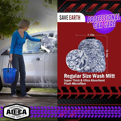 AIDEA Car Wash Mitt Microfiber, 2PK Scratch Free Lint-Free, Wheel Cleaner Mitts, Extra Plush Premium Microfiber Mitt Car Wash Brush, Regular Size 7.12''X10.14''