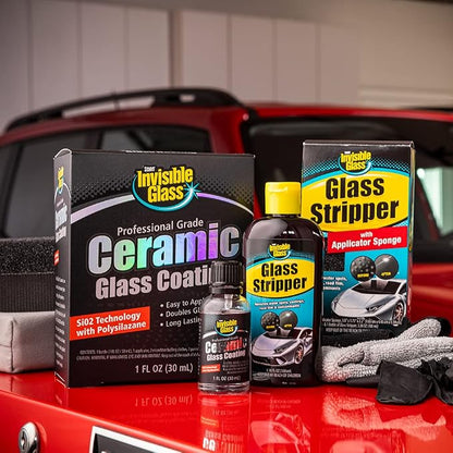 Invisible Glass 99017 Pro Glass Care Kit – Clean with Premium Glass Cleaner, Strip Water Spots with Glass Stripper, Protect with Ceramic Coating – Includes (2) Microfiber Cloths
