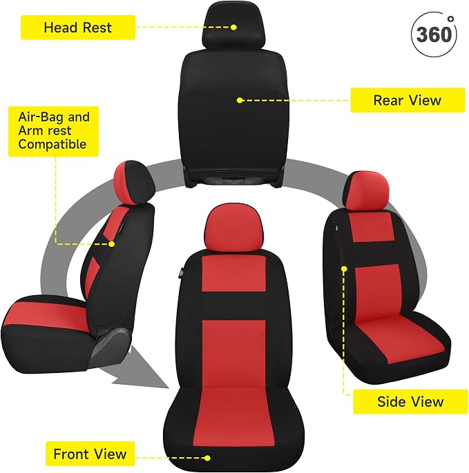 VarCozy Seat Covers for Car Front Pair, Breathable Cloth Front Car Seat Covers, Universal Cloth Seat Covers for SUV Sedan Van, Automotive Interior Covers, Airbag Compatible