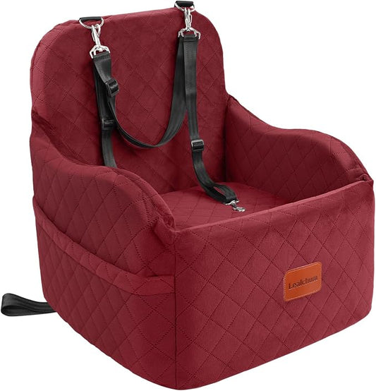 Lealchum Dog Car Seat for Small/Medium Dogs,6in Elevated Cushion,Fits in Front/Back Seat,Fully Detachable and Washable,2 Storage Pockets,Easy to Install (Red, Medium)