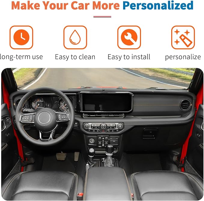 JeCar 14-Piece Black Carbon Fiber Interior Trim Kit for 2024 2025+ Jeep Wrangler JL JLU Gladiator JT - Center Console Dash Interior Decoration Accessories