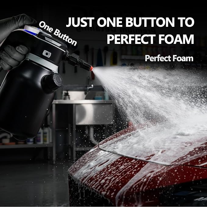 Electric Foam Sprayer,2L Portable Rechargeable Cordless Pressurized Spray Foam Cannon, Easy Clean & Acid Resistant for Car Wash Detailing Garden Black (Electric Foam Sprayer 2.0)