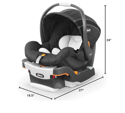 Chicco KeyFit Infant Car Seat and Base, Rear-Facing Seat for Infants 4-22 lbs., Includes Infant Head and Body Support, Compatible with Chicco Strollers, Baby Travel Gear, Encore/Black/Grey