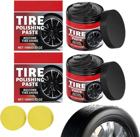 2 Pack Car Tire Shine with Sponge, Tire Polishing Paste, Tires Coating Paste Rapid Acting, Auto Wheel Polishing Pastes with Applicator, for Truck Sedan RV SUV
