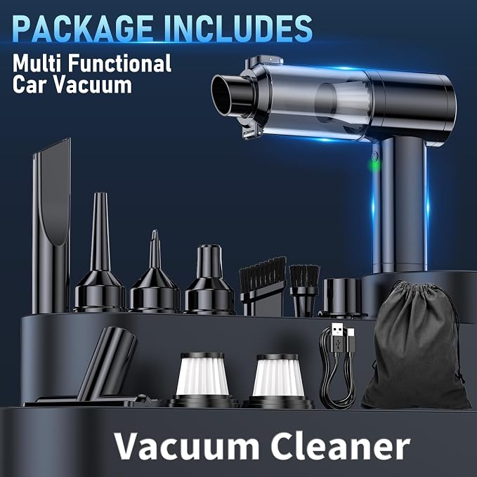 Car Vacuum Portable Cordless, 35000Pa High Power Brushless Motor Handheld Vacuum, 6-in-1 Rechargeable Mini Cleaner with Air Duster for Car, Home, Pet Hair, Keyboard, Graphite Grey
