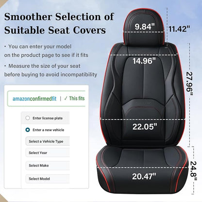 Coverado Car Seat Covers Full Set, Premium Nappa Leather Seat Covers for Car, Waterproof Car Seat Protector with Lumbar Support, Car Seat Cover Universal Fit for Most Cars SUV Truck(Black&Red)