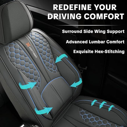 Car Seat Cover Set Interior Accessories, Gray, Waterproof Leather, With Lumbar Support, Airbag Compatible, Non-slip, 5-Piece Complete Set, Pet-Friendly Car Seat Covers, Fits Most Vehicle Models