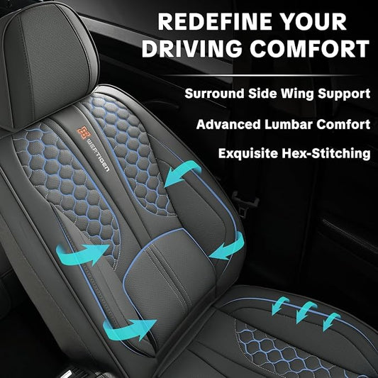 Car Seat Cover Set Interior Accessories, Gray, Waterproof Leather, With Lumbar Support, Airbag Compatible, Non-slip, 5-Piece Complete Set, Pet-Friendly Car Seat Covers, Fits Most Vehicle Models
