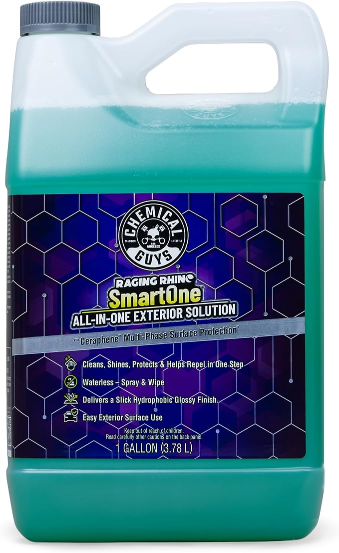 Chemical Guys Raging Rhino Waterless Car Wash And Quick Detailer Spray, No Rinse Exterior Cleaner For Paint, Glass, Wheels, Plastic, And Chrome, Spray And Wipe Shine, 128 Fl Oz