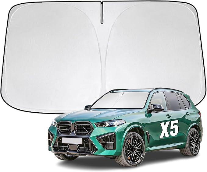 Windshield Sun Shade for BMW X5 2019-2026 Sunshade 300T Windshield Cover Sun Shield Blocks UV Rays Custom Fit X5 Front Window Shade Sun Visor Foldable Keep Cool