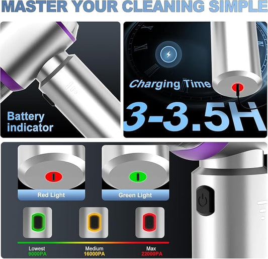 Cordless Handheld Car Vacuum, 22000PA Strong Suction Mini Vacuum, 100000 RPM Brushless Motor, 4-in-1 Portable Vacuum for Car Detailing, Pet Hair, Home, Office, Sofa, Carpet, Stairs, Couch